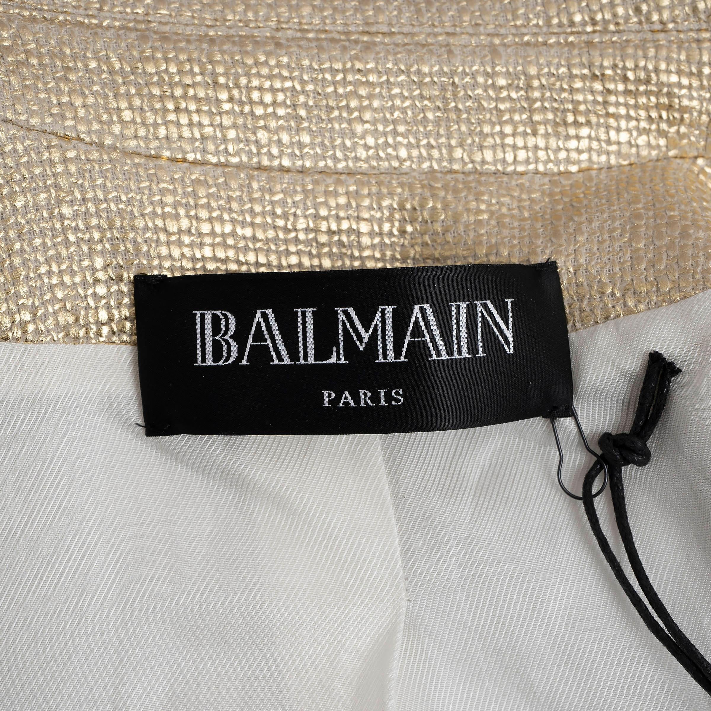 BALMAIN gold cotton METALLIC DOUBLE BREASTED Blazer Jacket 36 XS For Sale 1