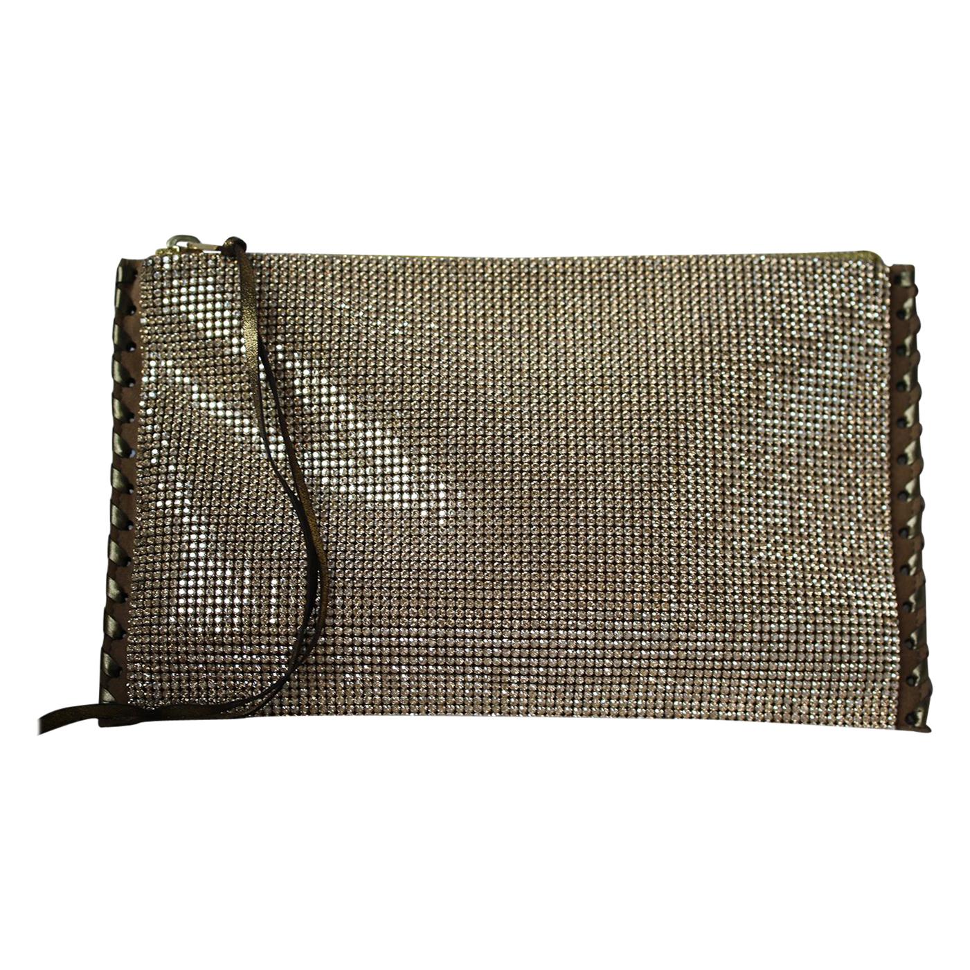Balmain Gold Crystal Embellished Pouch Clutch