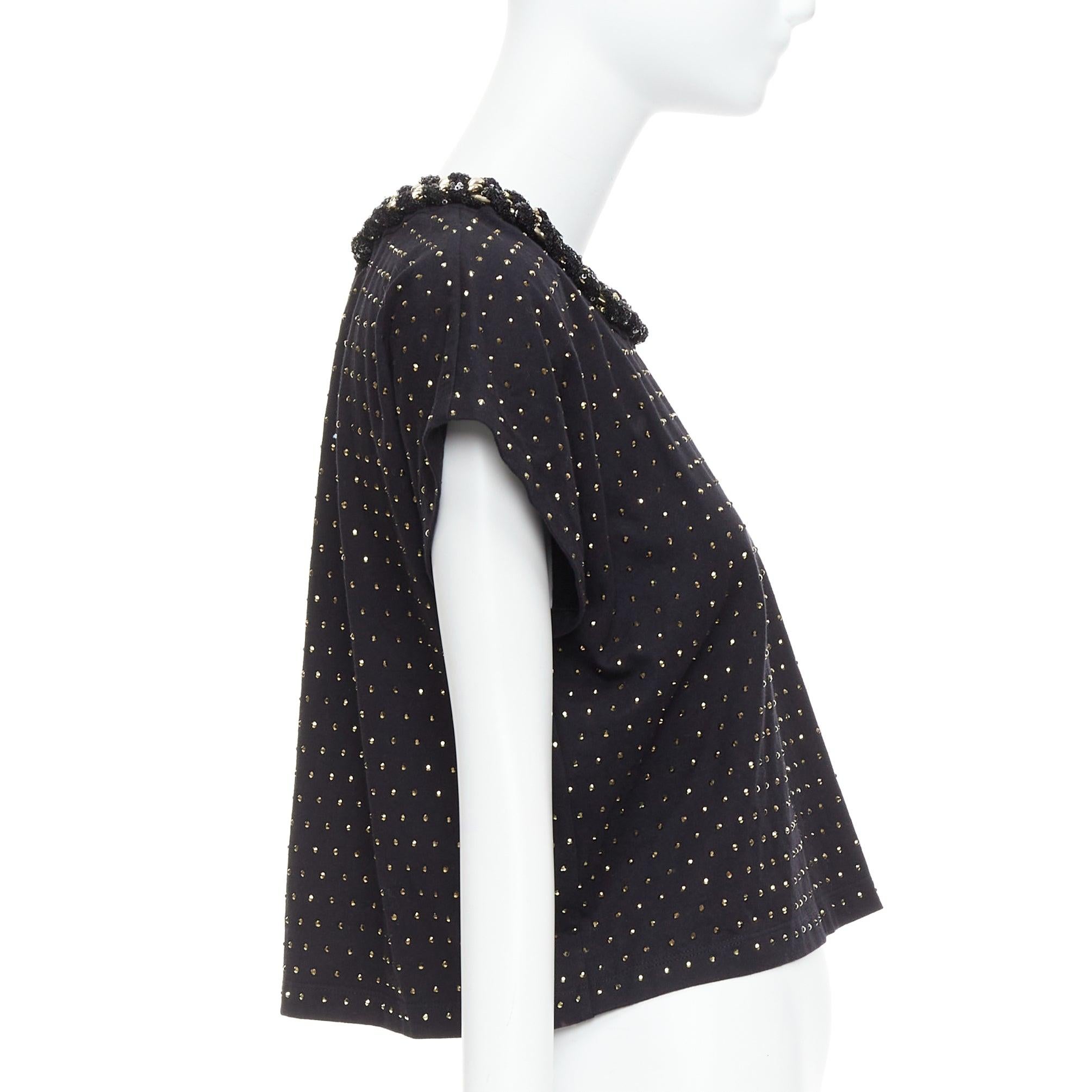BALMAIN gold crystal rhinestone chain embellished black crop tshirt XS In Excellent Condition For Sale In Hong Kong, NT
