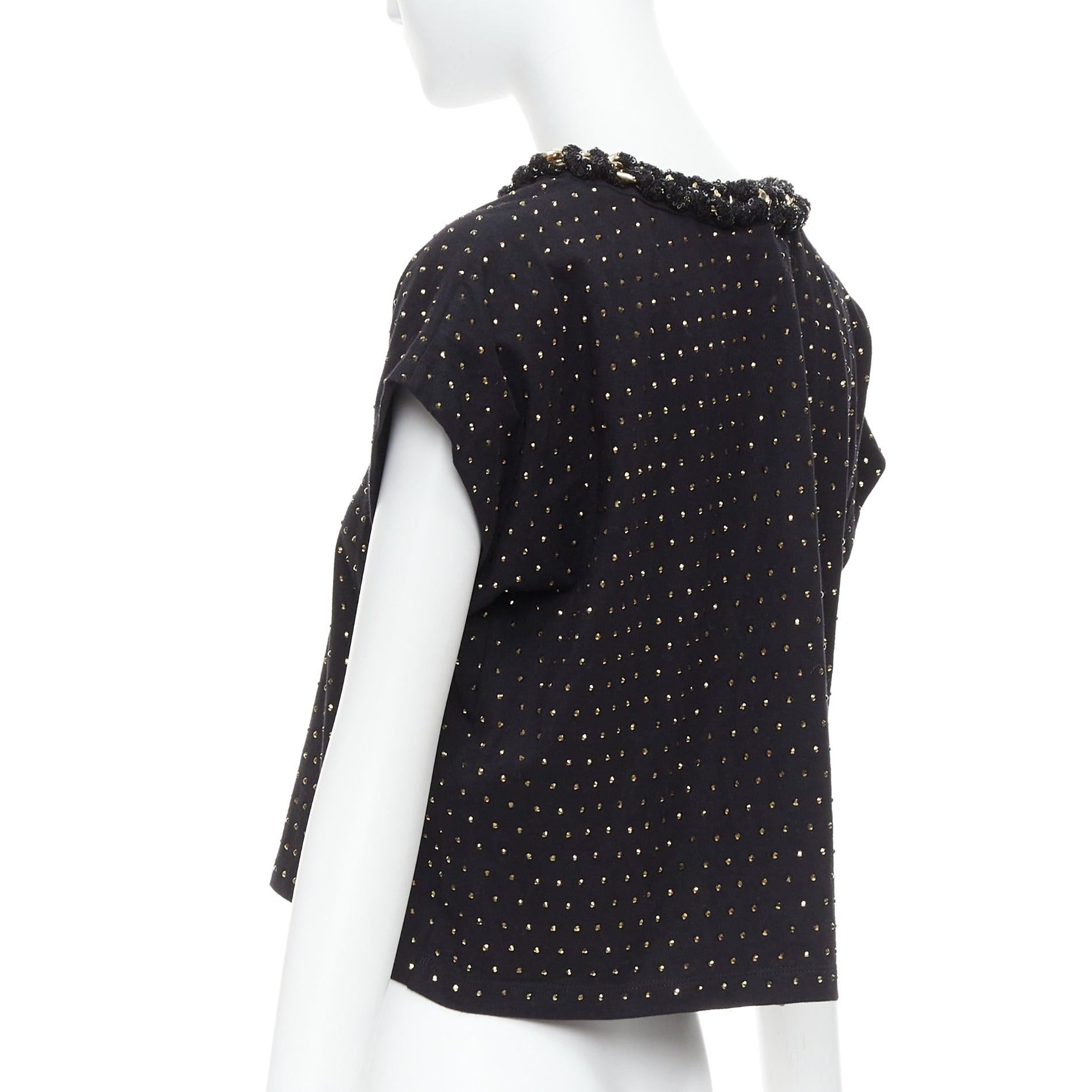 BALMAIN gold crystal rhinestone chain embellished black crop tshirt XS For Sale 1
