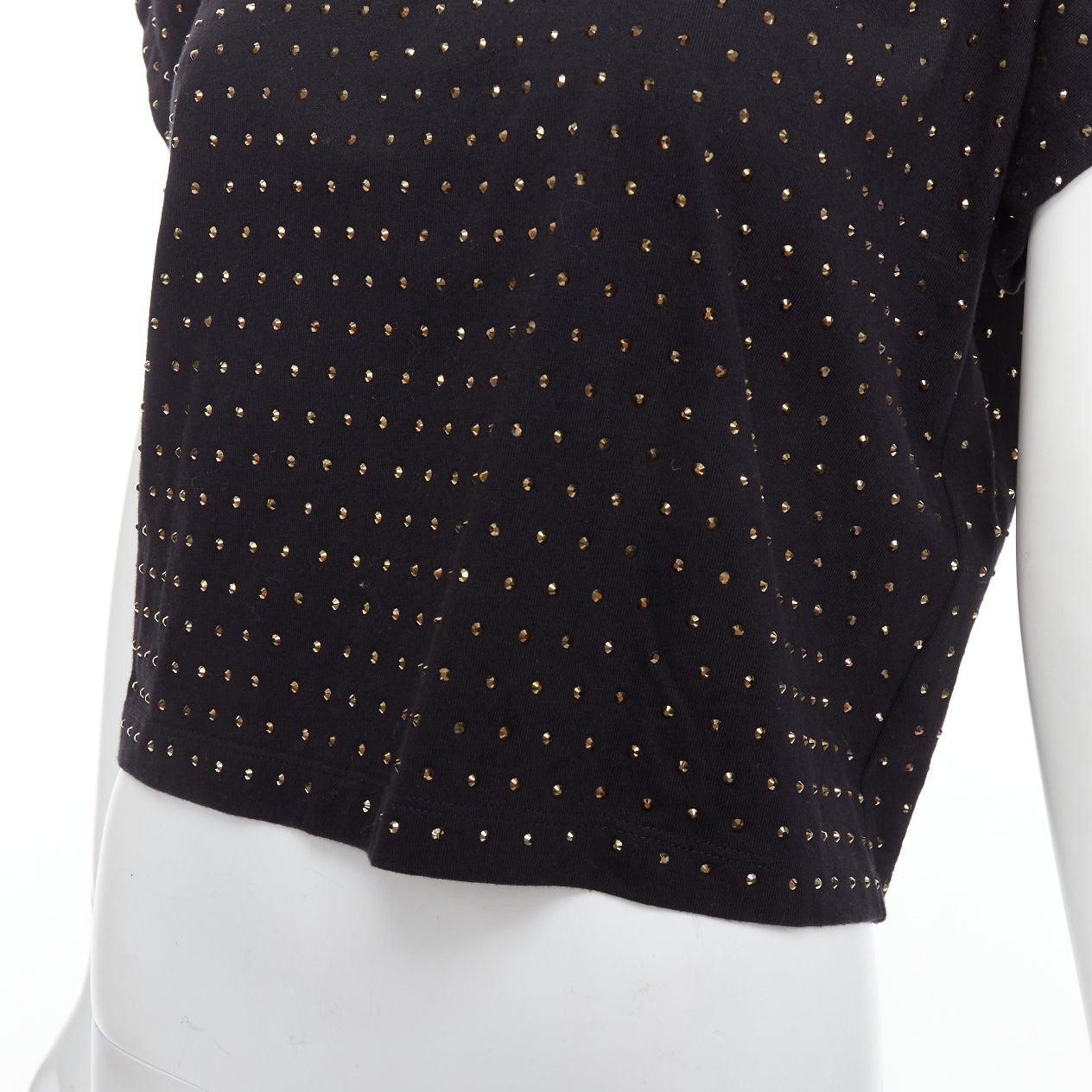 BALMAIN gold crystal rhinestone chain embellished black crop tshirt XS For Sale 2