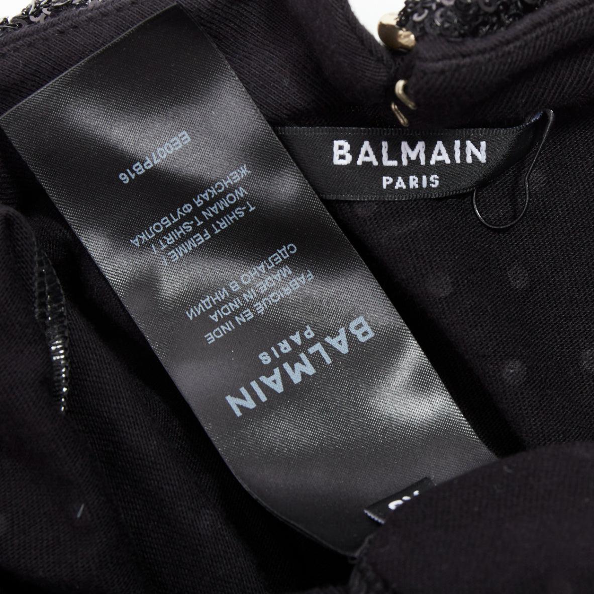 BALMAIN gold crystal rhinestone chain embellished black crop tshirt XS For Sale 3