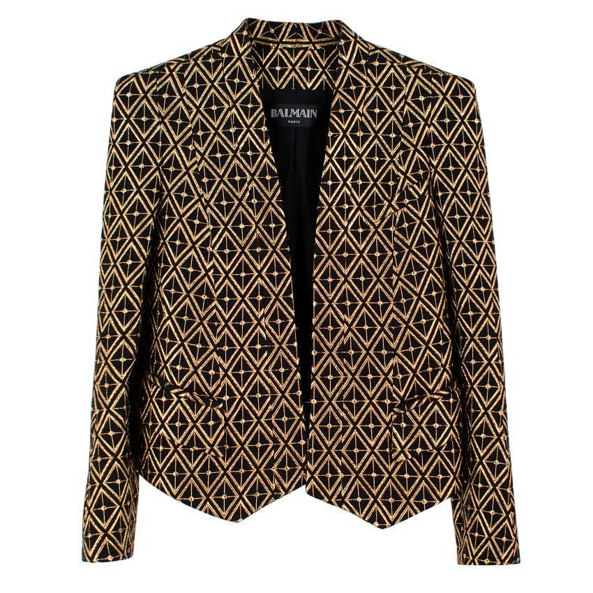 Balmain gold embroidered wool blend blazer For Sale 2