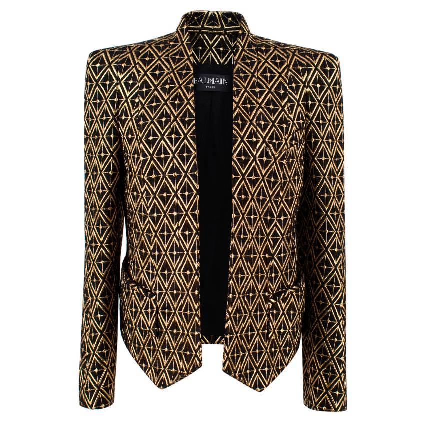 Balmain gold embroidered wool blend blazer For Sale