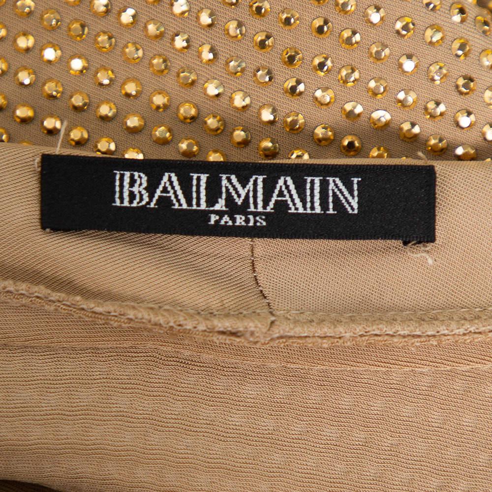 Women's Balmain Gold Rhinestone Embellished Knit V-Neck Oversized Top M For Sale