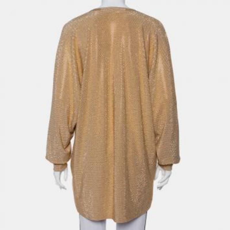 Balmain Gold Rhinestone Embellished Knit V-Neck Oversized Top M For Sale 3