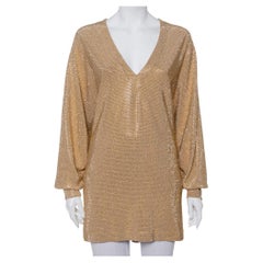Balmain Gold Rhinestone Embellished Knit V-Neck Oversized Top M