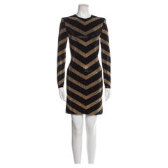 Balmain Gold Striped Black Mini Dress (Medium)