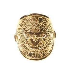Balmain Gold Tone Emblem Shield Embossed Crest Metal Ring