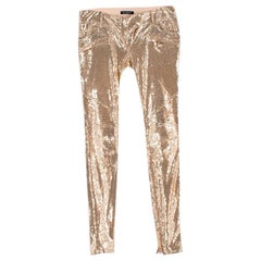 Balmain Golden Sequin Skinny Fit Zipper Detail Trousers - Size US 4