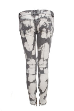 Balmain, Gray biker jeans with bleach stains