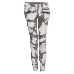 Balmain, Gray biker jeans with bleach stains