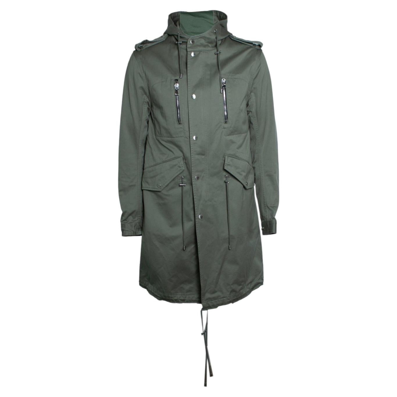 Balmain, green cotton hooded parka For Sale