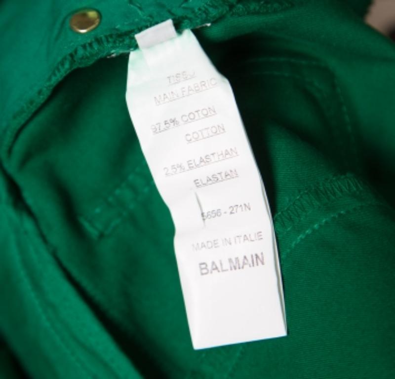 De las mujeres Vaqueros pitillo de denim verde Balmain con panel acanalado y detalle de cremallera S en venta