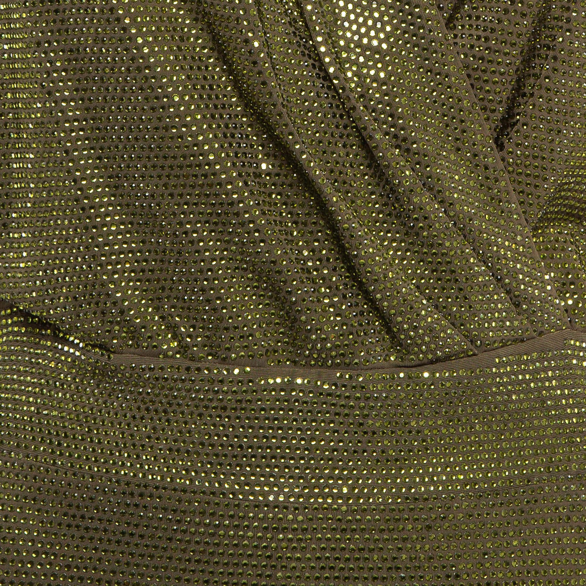 Black Balmain Green Embellished Jersey V-Neck Sleeveless Dress M For Sale