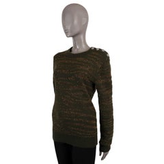 BALMAIN green & gold wool LUREX TIGER BUTTONED TURTLENECK Sweater M