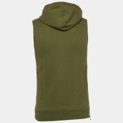 Balmain Green Metallic Applique Cotton Knit Sleeveless Hoodie XS