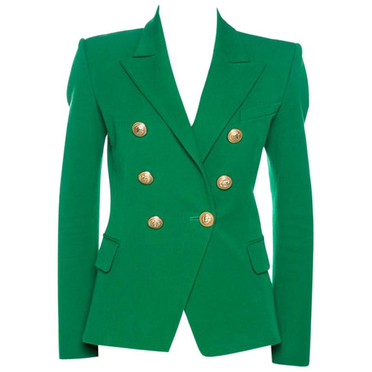 Balmain Green Modal Blend Double Breasted Jacket M at 1stDibs