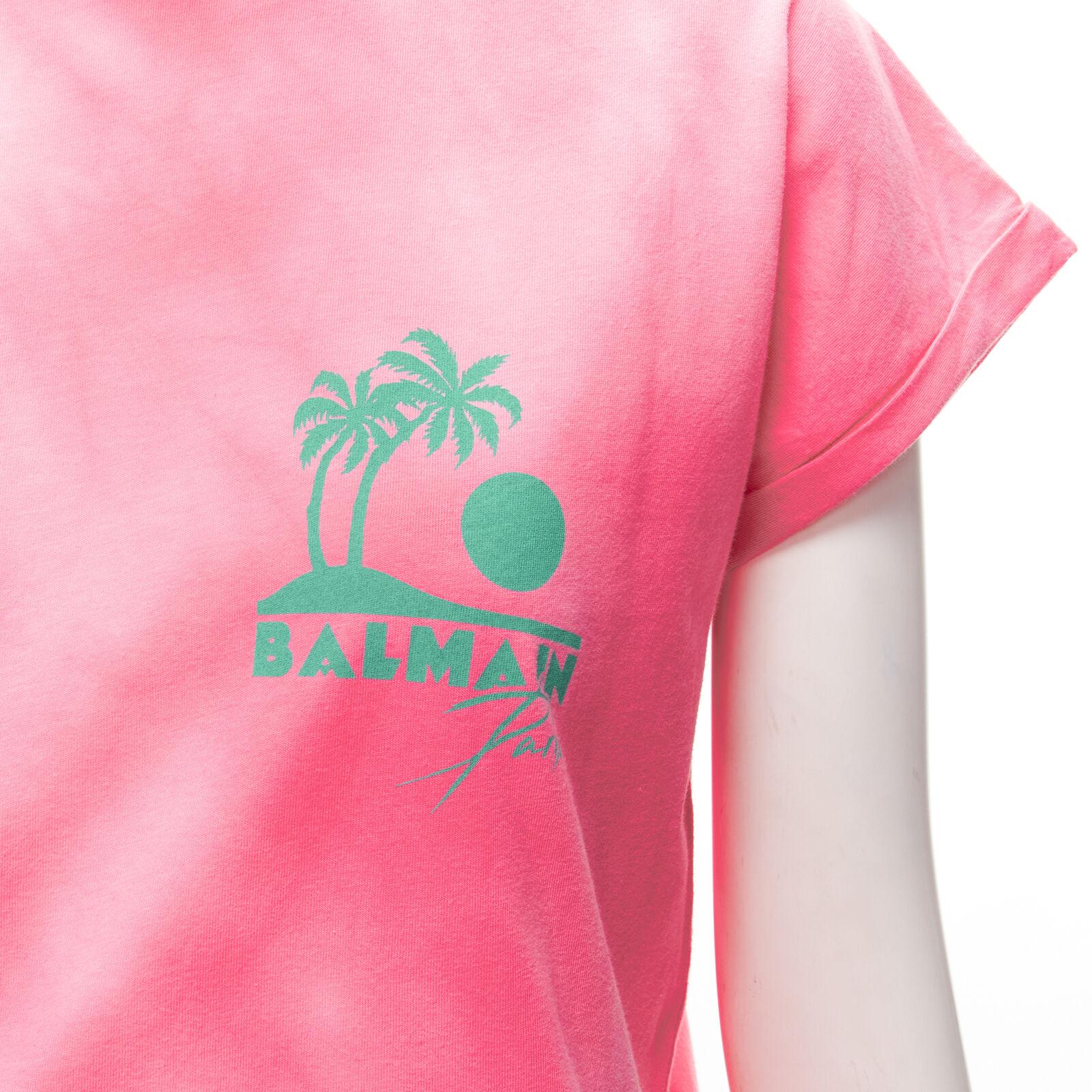 BALMAIN green palm tree logo pink tie dye crew neck cap sleeves tshirt top XXS
Reference: AAWC/A00212
Brand: Balmain
Designer: Olivier Rousteing
Material: Feels like cotton
Color: Pink
Pattern: Tie Dye
Closure: Pullover
Made in: