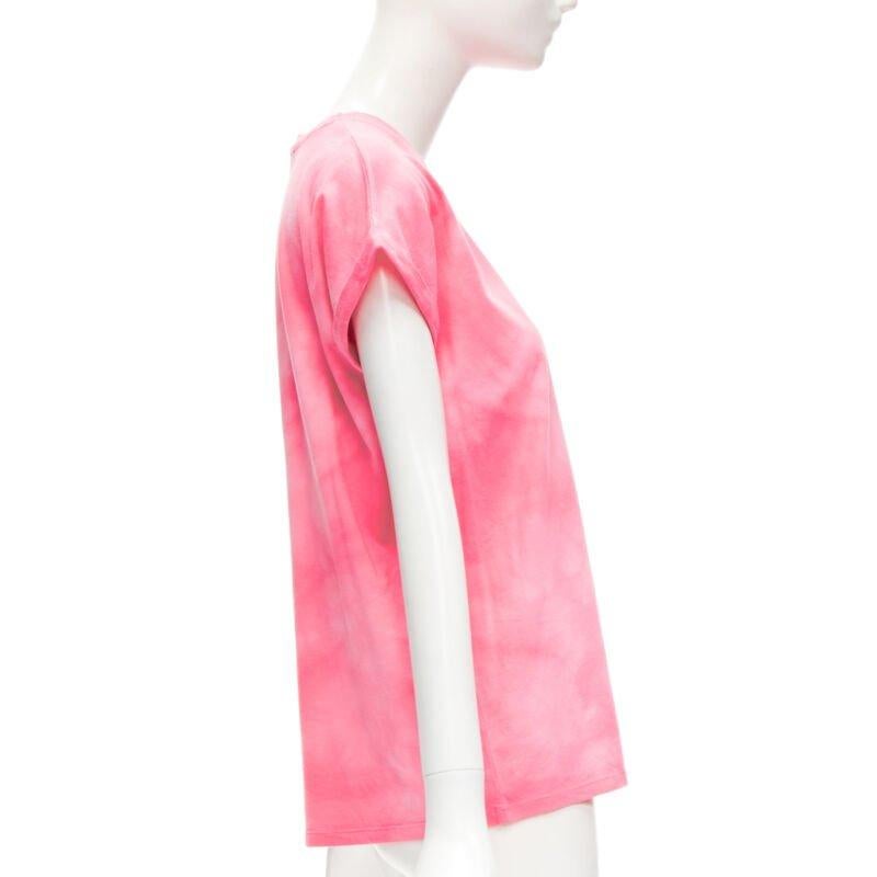 BALMAIN green palm tree logo pink tie dye crew neck cap sleeves tshirt top XXS In Excellent Condition For Sale In Hong Kong, NT