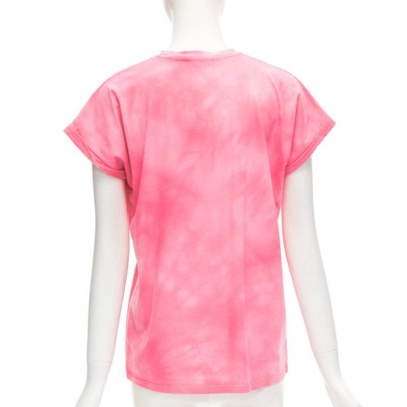 Women's BALMAIN green palm tree logo pink tie dye crew neck cap sleeves tshirt top XXS For Sale
