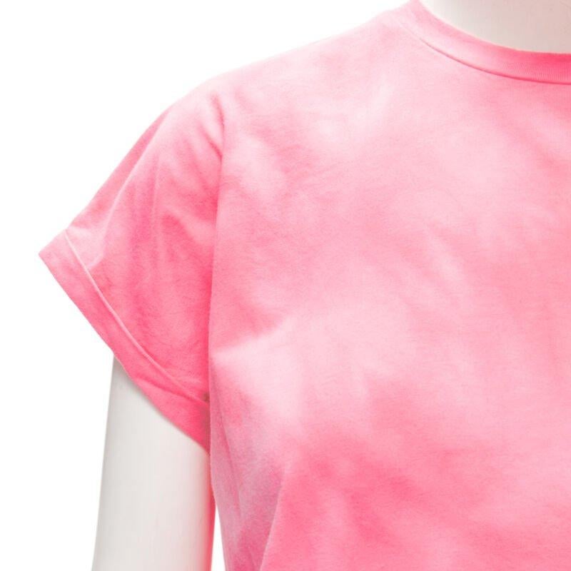 BALMAIN green palm tree logo pink tie dye crew neck cap sleeves tshirt top XXS For Sale 2