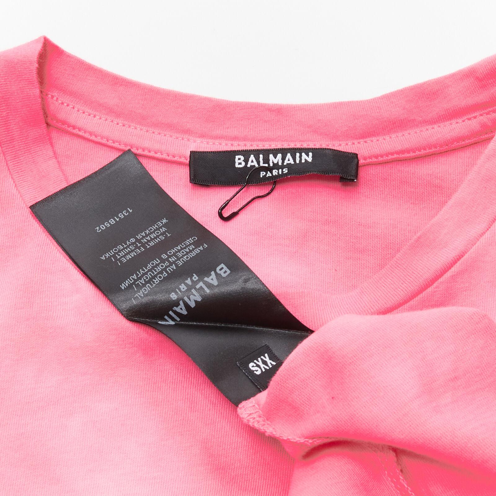 BALMAIN green palm tree logo pink tie dye crew neck cap sleeves tshirt top XXS For Sale 3
