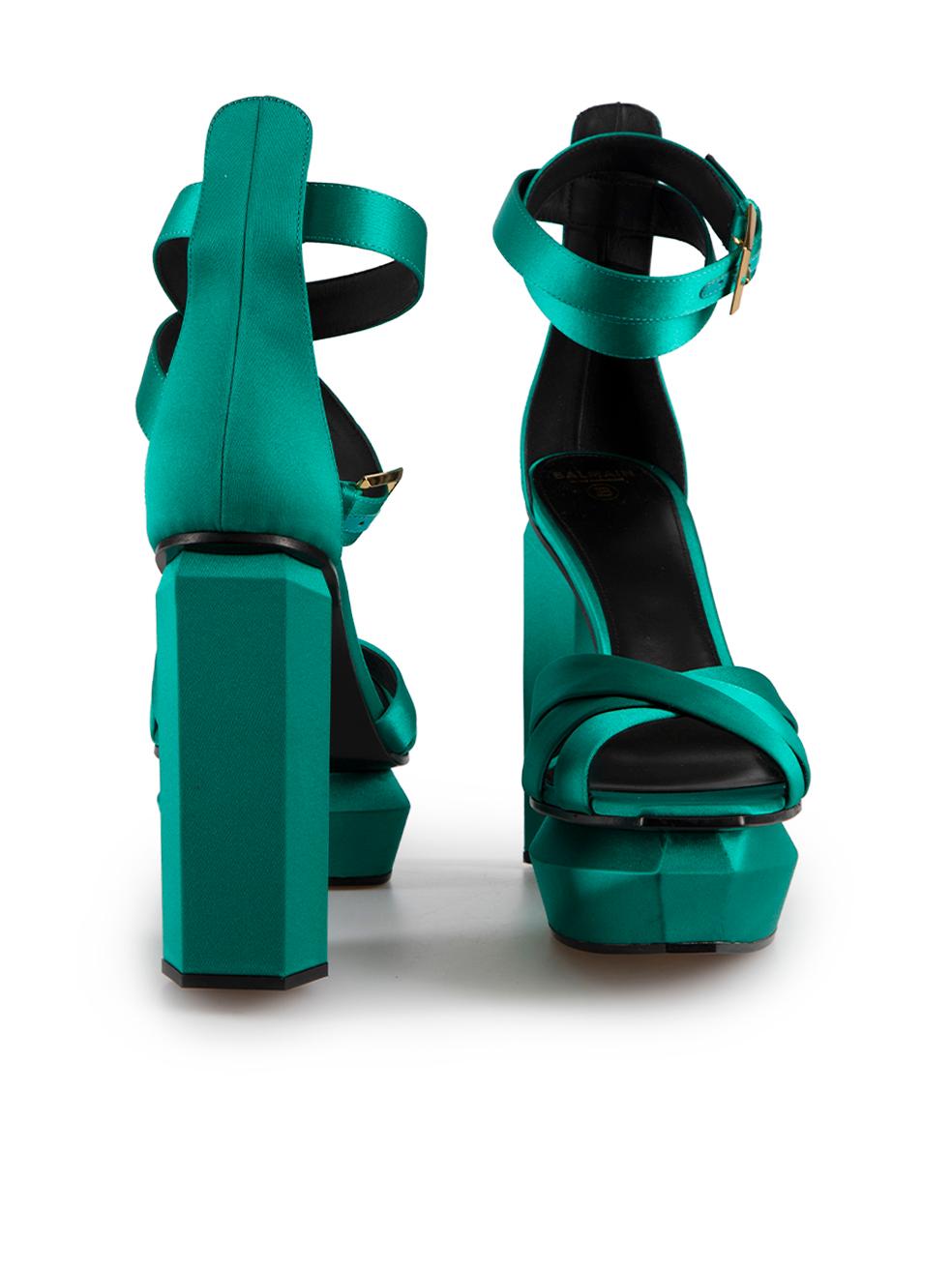 Balmain Green Satin Ava Platform Sandals Size IT In New Condition For Sale In London, GB