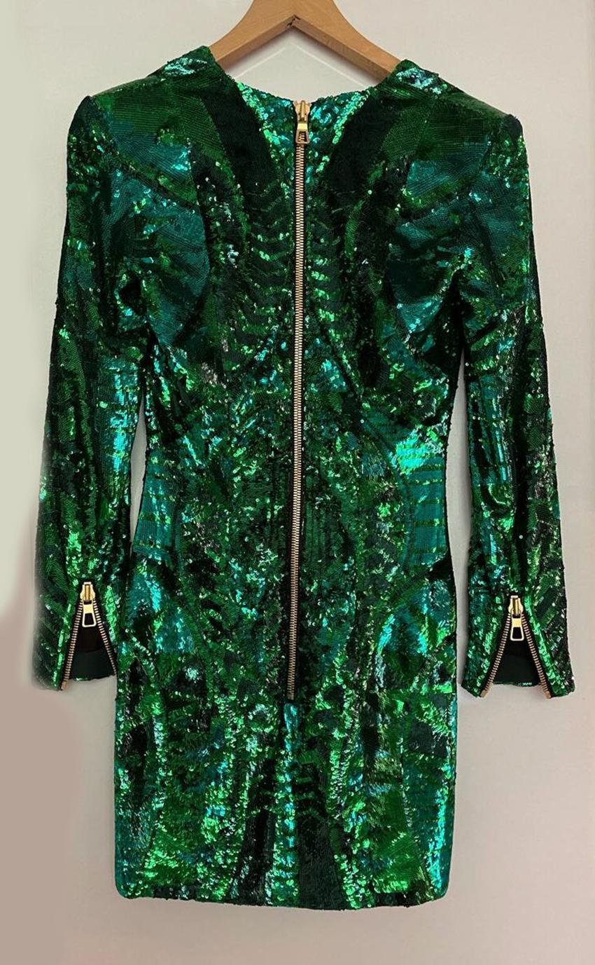 balmain green sequin dress