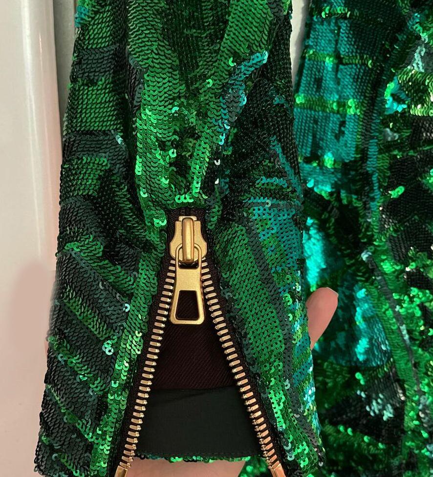 BALMAIN GREEN SEQUINS Mini DRESS 36 - 4 In Excellent Condition In Montgomery, TX