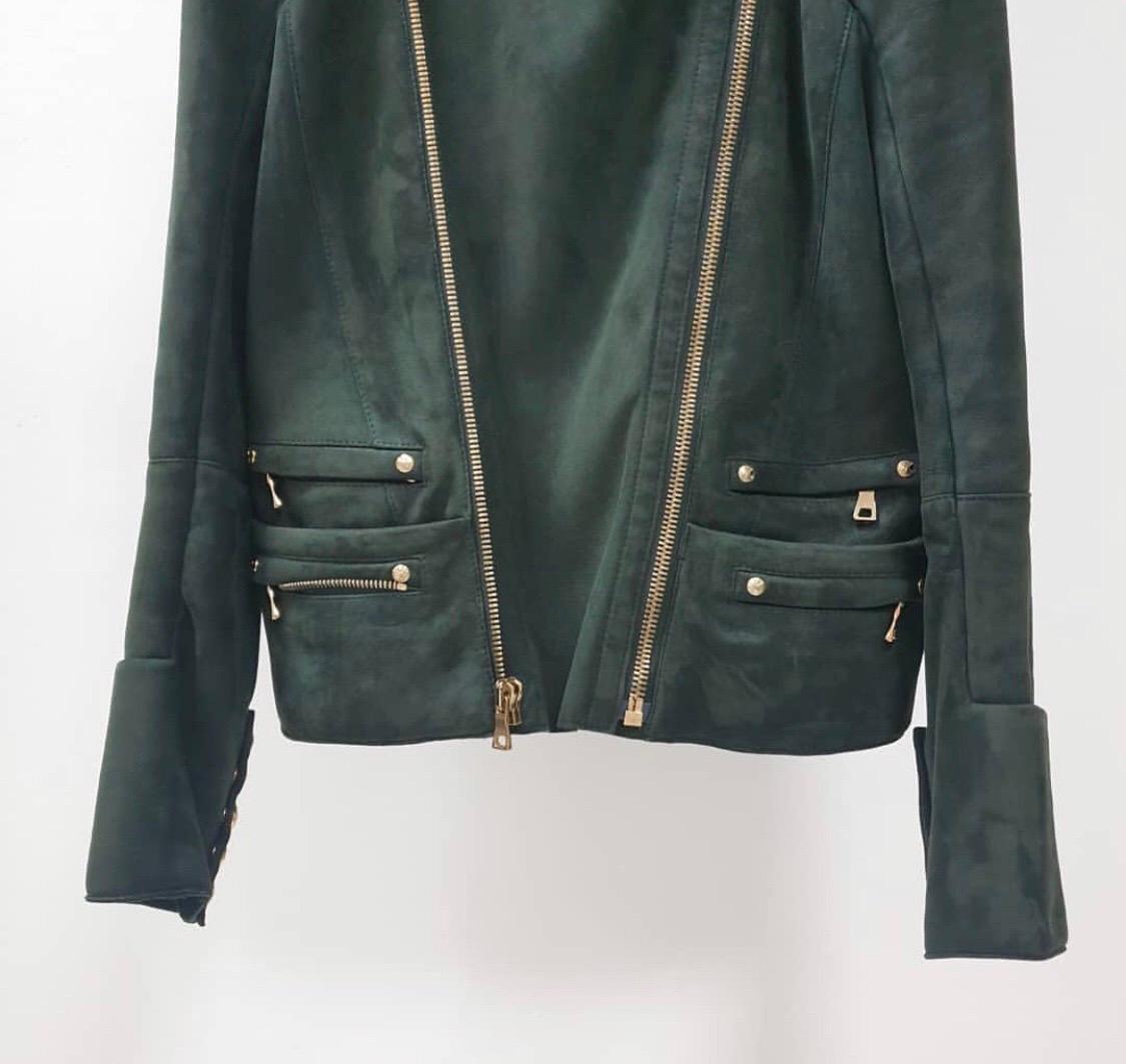 balmain green leather jacket