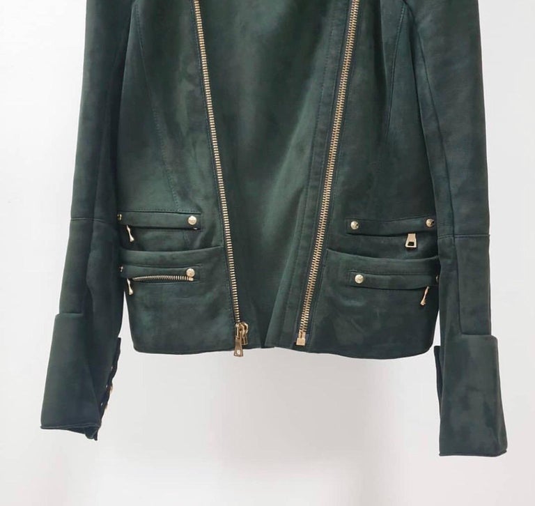træfning flov Observatory Balmain Green Shearling Biker Style Leather Jacket For Sale at 1stDibs | balmain  green leather jacket, balmain leather jacket, balmain style leather jacket