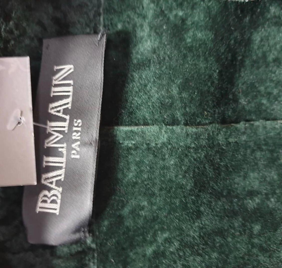 Balmain Green Shearling Biker Style Leather Jacket  In Good Condition For Sale In Krakow, PL