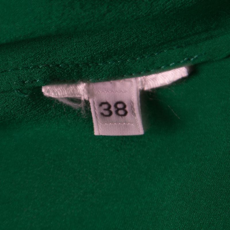 Blue Balmain Green Silk Gold Button Detail Long Sleeve Classic Shirt M
