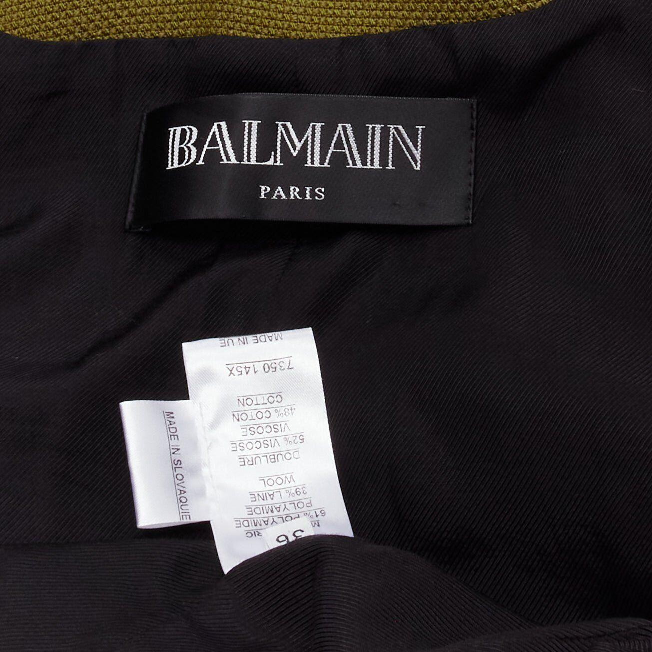 BALMAIN green silver lion button double breasted military blazer jacket FR36 S For Sale 4