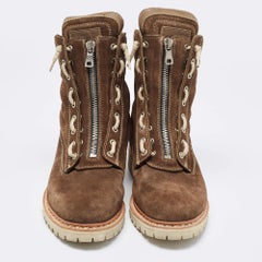 Balmain Green Suede Whipstitch Trim Combat Boots Size 43