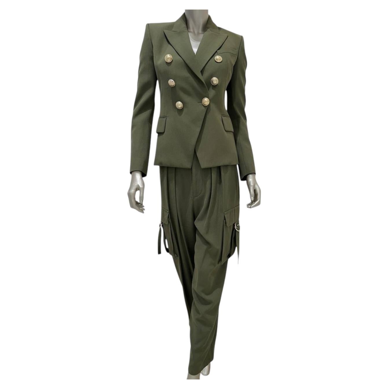 Pre-owned Balmain Green Twill Suit - Eu 36 (s)