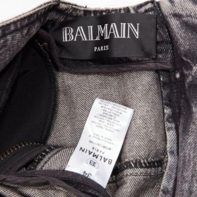 BALMAIN grey acid washed denim button embellished wrapped mini dress FR34 XS For Sale 3