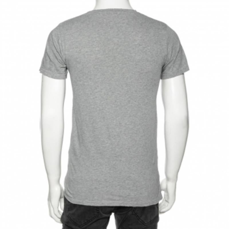Grigio Balmain - Maglietta girocollo in cotone grigio a maniche corte S in vendita