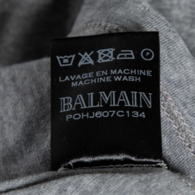 Uomo Balmain - Maglietta girocollo in cotone grigio a maniche corte S in vendita