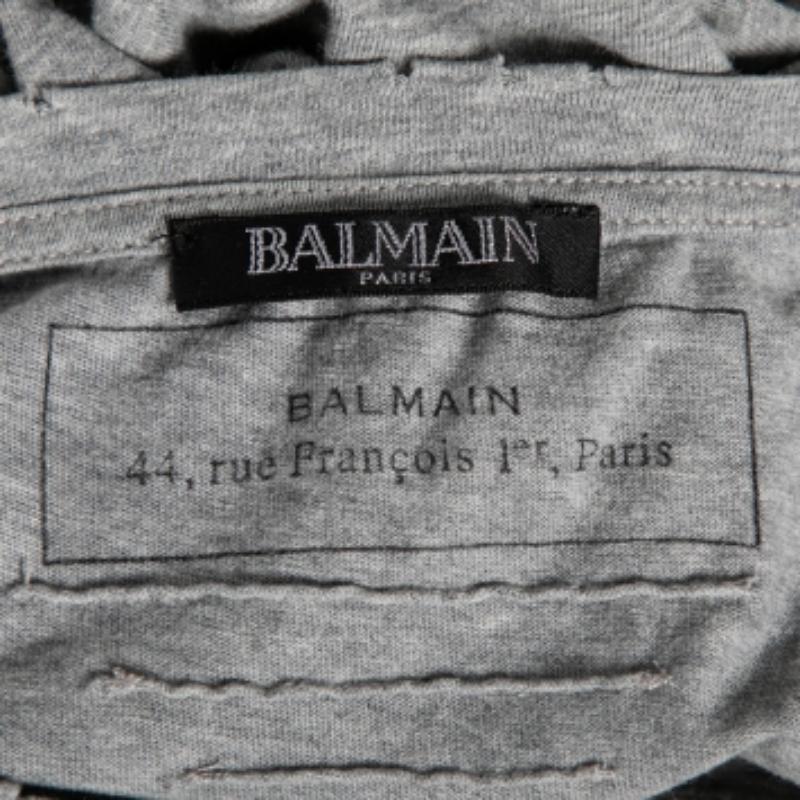 Balmain - Maglietta girocollo in cotone grigio a maniche corte S in vendita 2