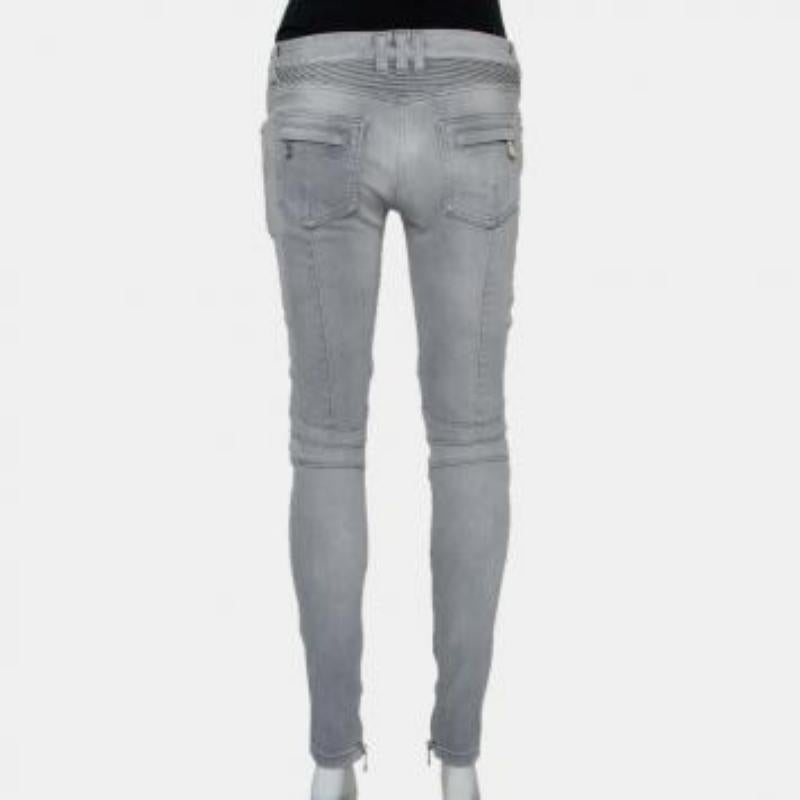 Gray Balmain Grey Denim Biker Jeans M For Sale