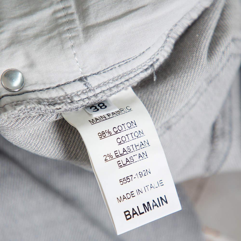 Women's Balmain Grey Denim Biker Jeans M For Sale