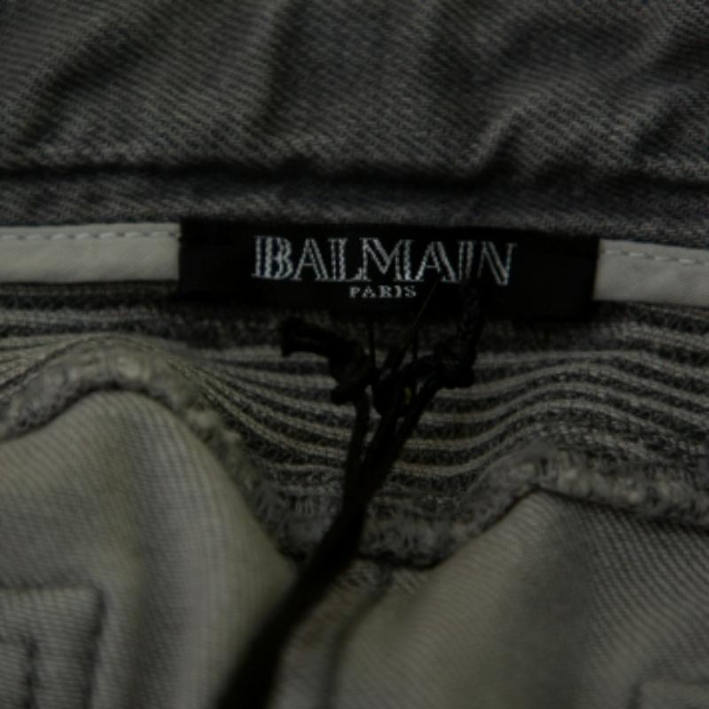 Balmain Grey Denim Biker Jeans M For Sale 3