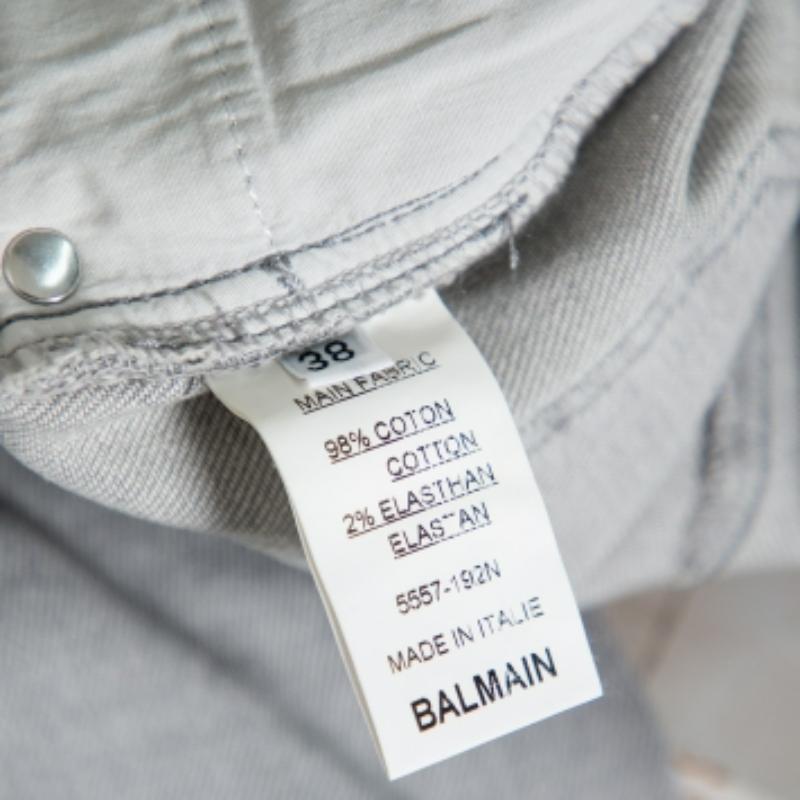 Balmain Grey Denim Biker Jeans M For Sale 4