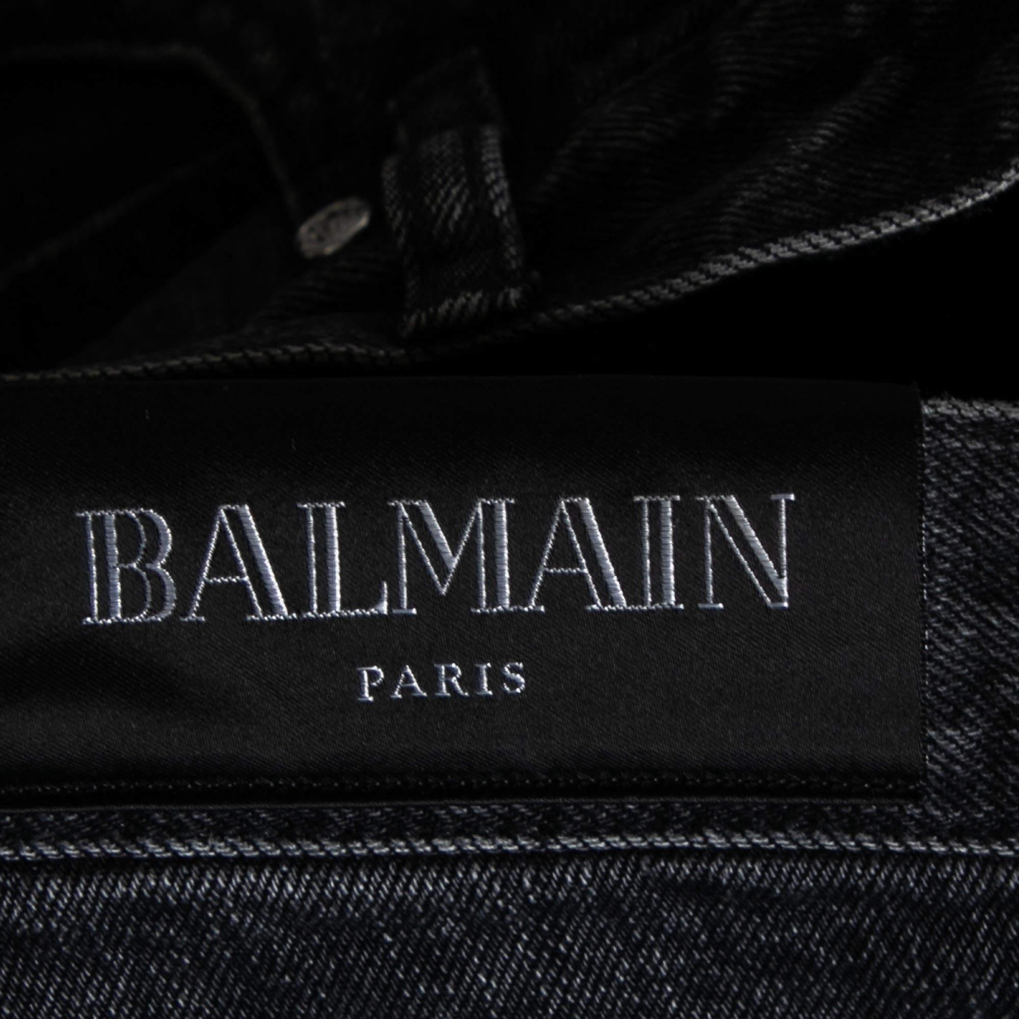 Balmain Grey Distressed Denim Shorts M In Good Condition For Sale In Dubai, Al Qouz 2