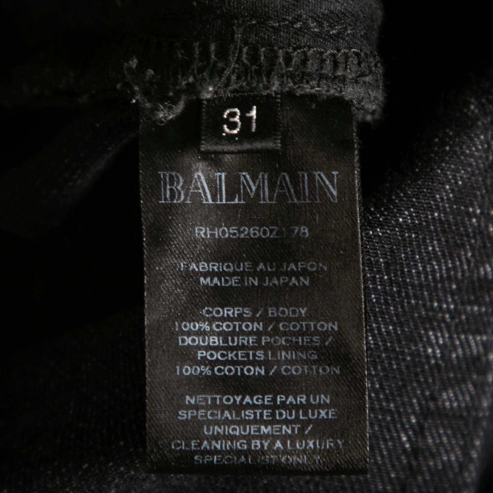 Men's Balmain Grey Distressed Denim Shorts M For Sale