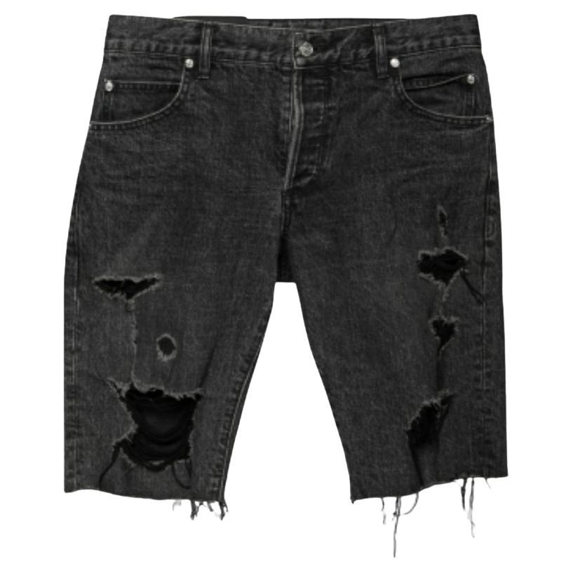 Balmain Grey Distressed Denim Shorts M For Sale