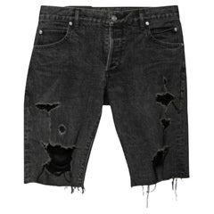 Balmain Grey Distressed Denim Shorts M