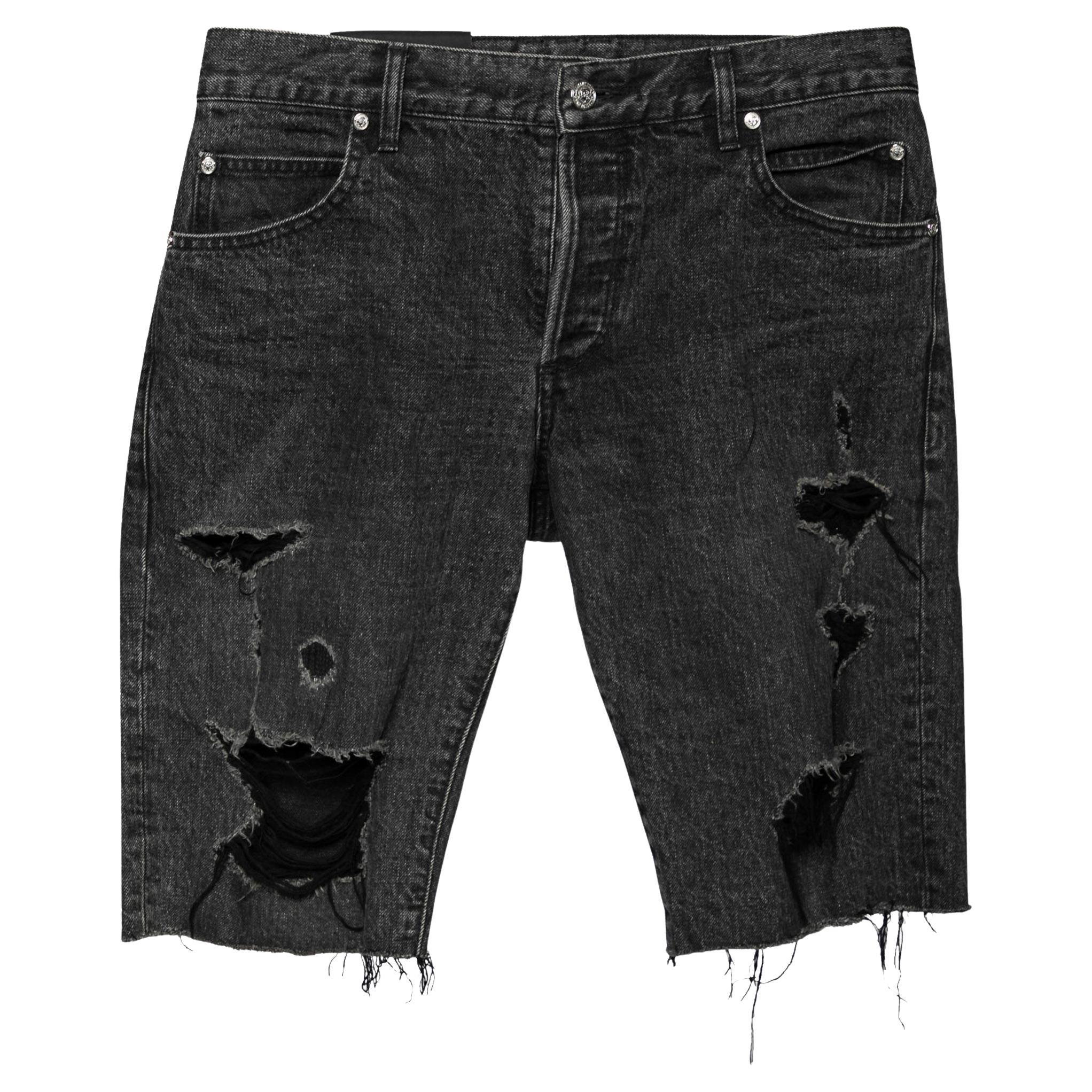 Balmain Grey Distressed Denim Shorts M For Sale